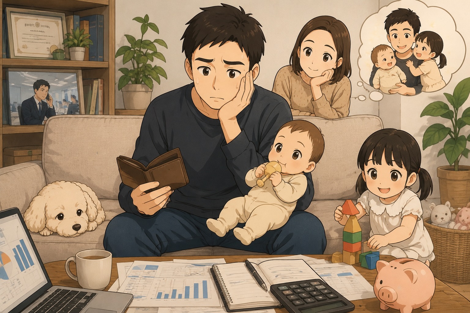 育児休業給付金の初回入金が遅すぎると悩む男性育休パパのイメージ